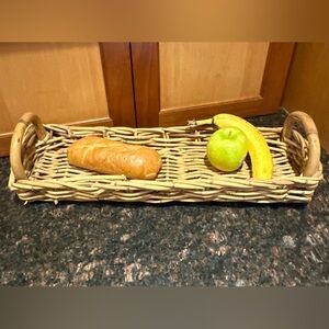 Vintage Mid 20th Century French Bentwood Rattan Bread Basket w/Handles #10152510